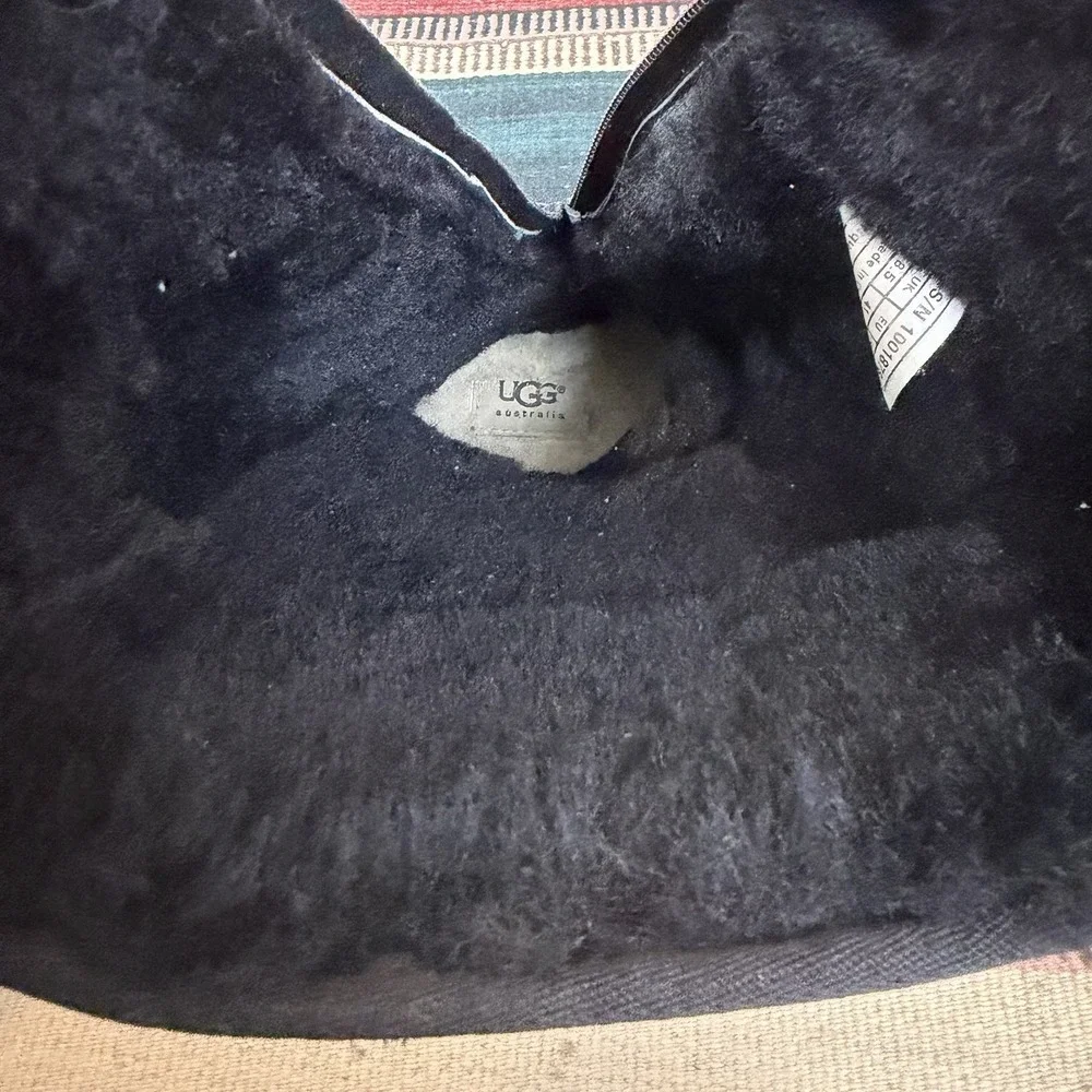 UGG Etta Tall Boots Sz‎ 10 Black Suede Leather Sheepskin Warm Waterproof Gothic
